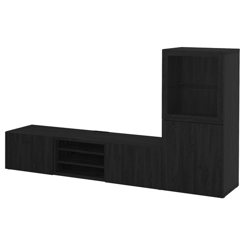 BESTÅ TV storage combination/glass doors, black-brown/Lappviken black-brown clear glass, 240x42x129 cm