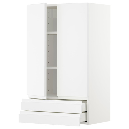 METOD / MAXIMERA Wall cabinet w 2 doors/2 drawers, white/Voxtorp matt white, 60x100 cm