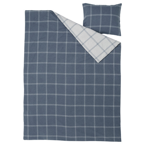 LINDDVÄRGMAL Duvet cover and pillowcase, blue/check, 150x200/50x60 cm