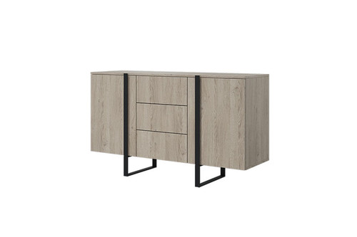 Cabinet with 2 Doors & 3 Drawers Verica 150 cm, biscuit oak/black legs