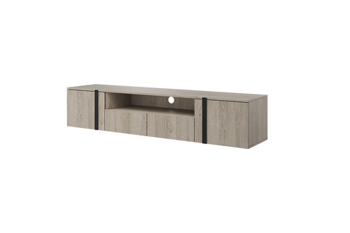 Wall-Mounted TV Cabinet Verica 200 cm, biscuit oak/black handles