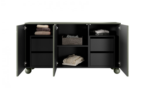 Cabinet Sonatia II 150 cm, with 4 internal drawers, olive