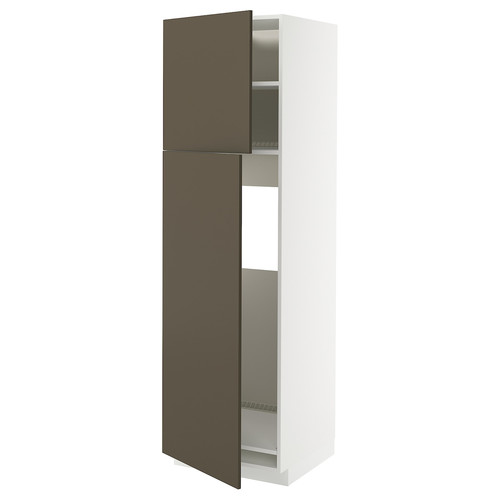 METOD High cabinet for fridge w 2 doors, white/Havstorp brown-beige, 60x60x200 cm