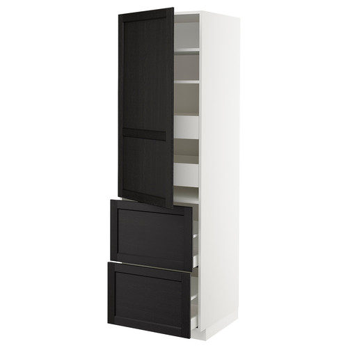 METOD / MAXIMERA Hi cab w shlvs/4 drawers/dr/2 frnts, white/Lerhyttan black stained, 60x60x200 cm