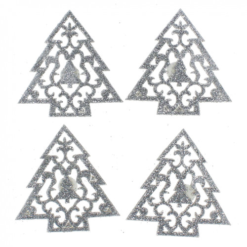 Craft Christmas Self-Adhesive Decoration Set Christmas Tree Glitter 4pcs, silver