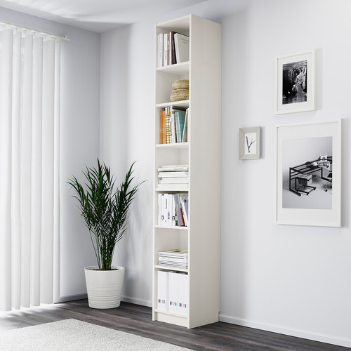 BILLY Bookcase with height extension unit, white, 40x40x237 cm