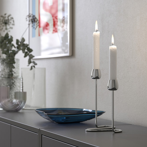 SILVERPÄRON Candlestick for 2 candles, silver-colour, 20 cm