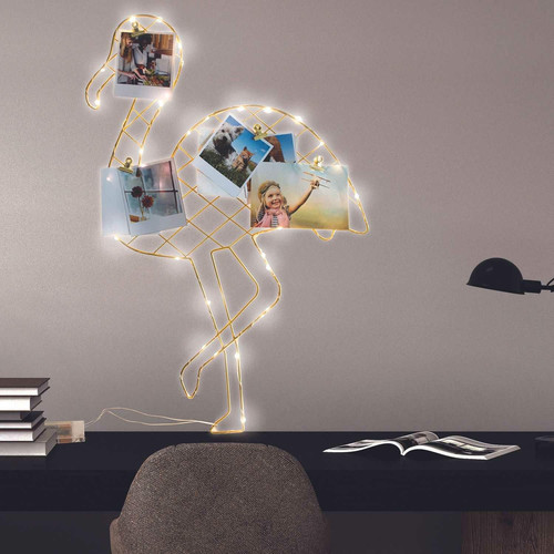 Picture Frame Flamingo with Lights, black