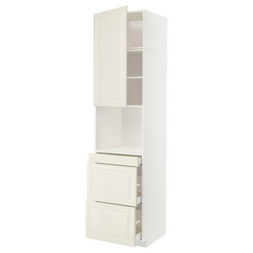 METOD / MAXIMERA Hi cab f micro combi w door/3 drwrs, white/Bodbyn off-white, 60x60x240 cm