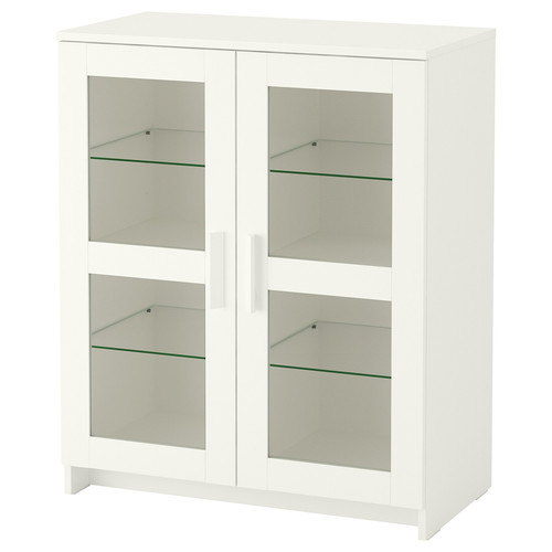 BRIMNES Cabinet with doors, glass, white, 78x95 cm