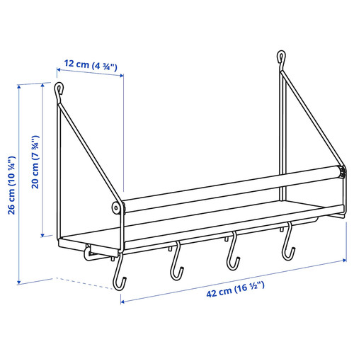 ÅKERBRUK Wall organiser w hooks, 42x12x26 cm