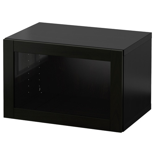 BESTÅ Wall-mounted cabinet combination, black-brown/Sindvik black-brown clear glass, 60x42x38 cm