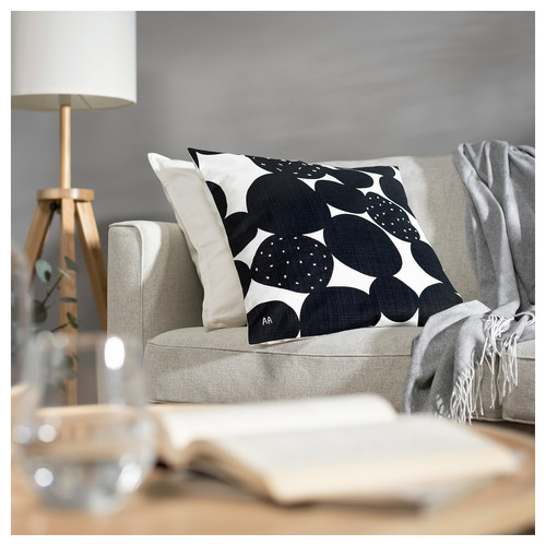 SANDSENAP Cushion cover, black/white handmade, 50x50 cm