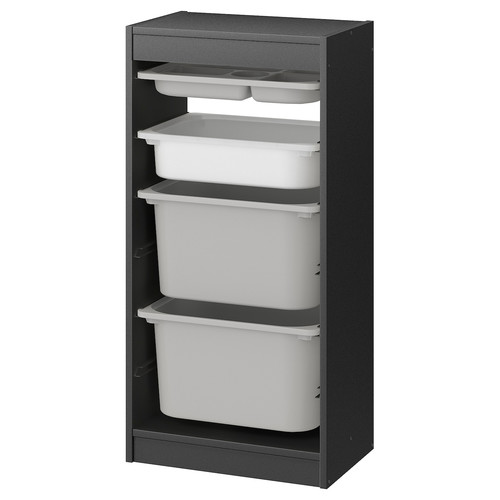 TROFAST Storage combination with boxes/tray, grey grey/white, 46x30x94 cm