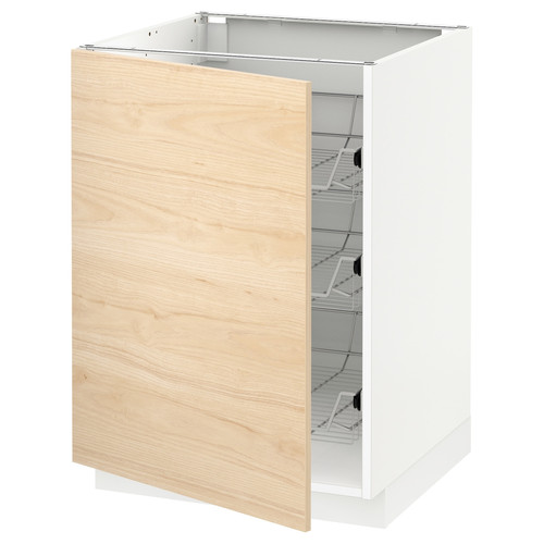 METOD Base cabinet with wire baskets, white/Askersund light ash effect, 60x60 cm