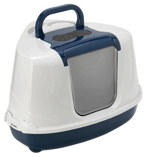 Cat Corner Litter Toilet with Filter, dark blue