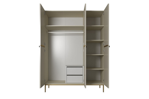 Wardrobe Nicole with Drawer Unit 150 cm, cashmere, gold handles and legs