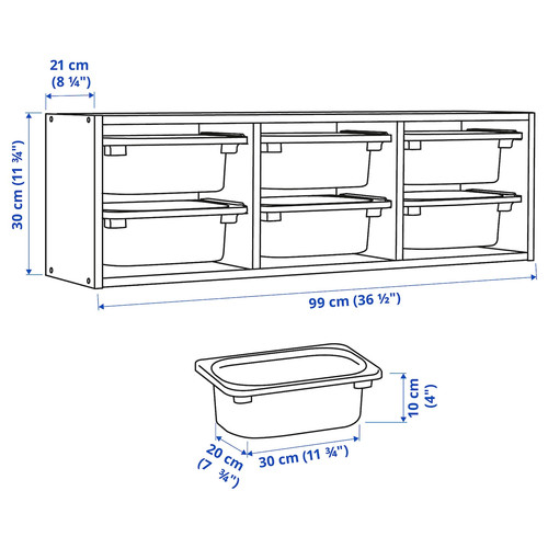 TROFAST Wall storage, grey/white, 99x21x30 cm