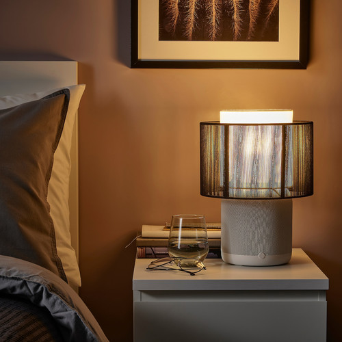 SYMFONISK Speaker lamp w Wi-Fi, textile shade, white/black