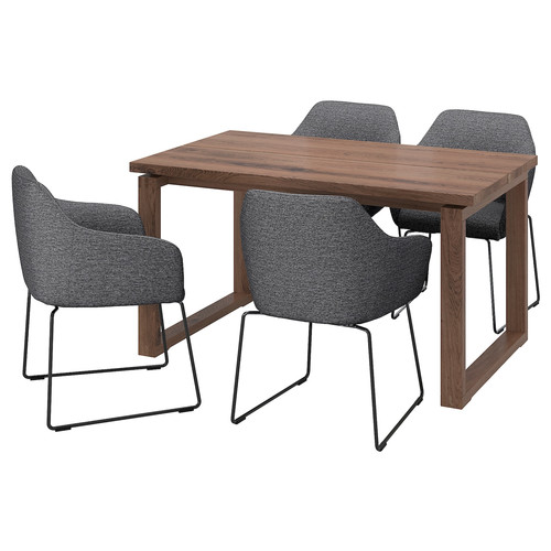 MÖRBYLÅNGA / TOSSBERG Table and 4 chairs, oak veneer brown stained/metal black/grey, 140x85 cm