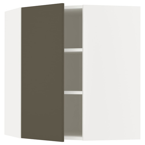 METOD Corner wall cabinet with shelves, white/Havstorp brown-beige, 68x80 cm