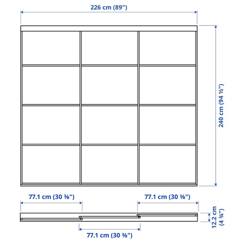 SKYTTA / HOKKSUND Sliding door combination, black/high-gloss light grey, 226x240 cm