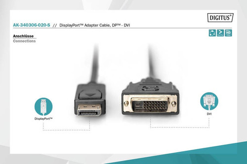 Digitus DisplayPort Cable 1080p 60Hz FHD Type DP / DVI-D (24 + 1) M / M 2m