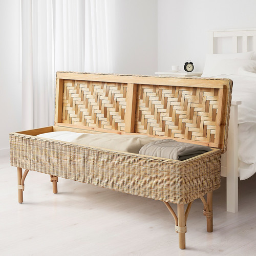 TOLKNING Bench with storage, handmade rattan, 120 cm