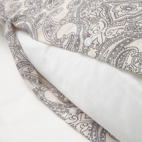 JÄTTEVALLMO Duvet cover and 2 pillowcases, beige/dark grey, 200x200/50x60 cm