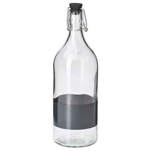 KORKEN Bottle with stopper, clear glass/black, 1 l