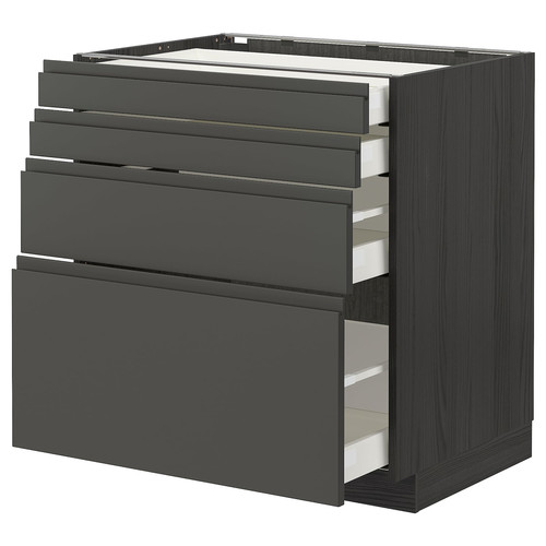 METOD / MAXIMERA Base cab 4 frnts/4 drawers, black/Voxtorp dark grey, 80x60 cm