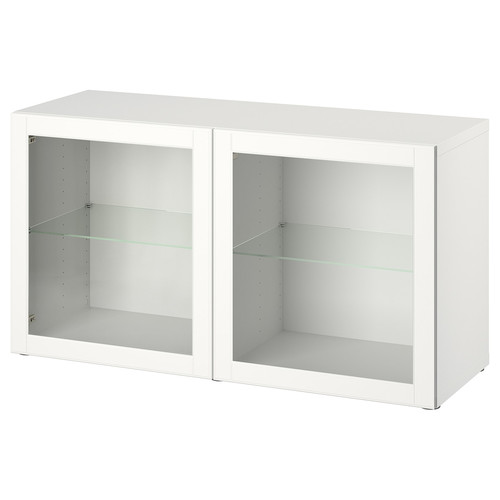 BESTÅ Wall-mounted cabinet combination, white/Ostvik clear glass, 120x42x64 cm