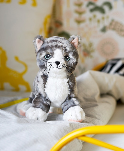 LILLEPLUTT Soft toy, cat grey, white