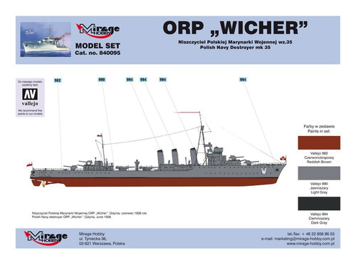 Mirage Model Kit Polish Destroyer WWII ORP 'Wicher' 14+