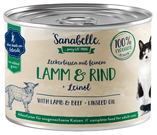 Sanabelle Adult Cat Food Lamb & Beef + Linseed Oil 195g