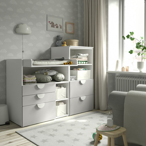 SMÅSTAD / PLATSA Changing table, white grey/with bookcase, 150x79x123 cm