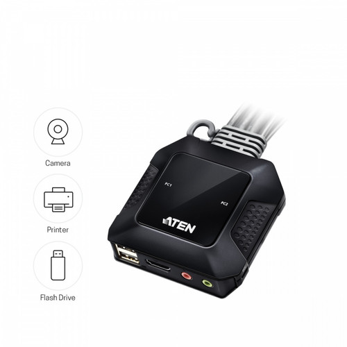 Aten Cable KVM Switch with Remote Port Selector 2-Port USB 4K HDMI