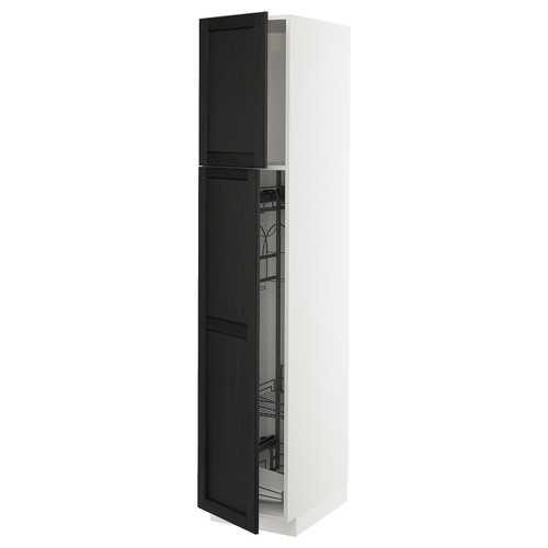 METOD High cabinet with cleaning interior, white/Lerhyttan black stained, 40x60x200 cm