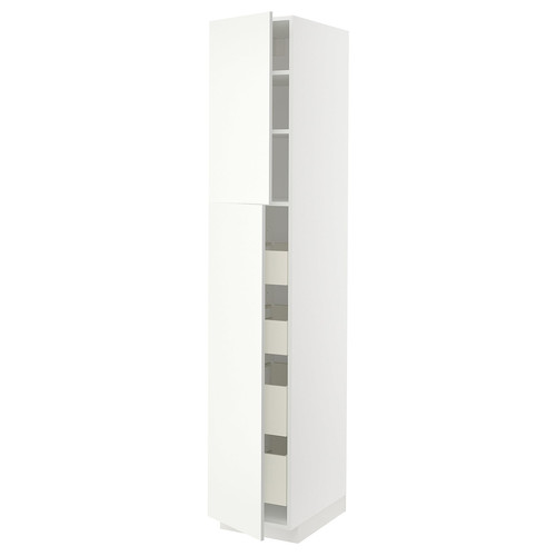 METOD / MAXIMERA Hi cab w 2 doors/4 drawers, white/Vallstena white, 40x60x220 cm