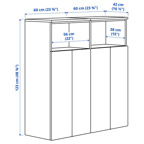 SMÅSTAD / PLATSA Storage combination, white/birch with 6 shelves, 120x42x123 cm