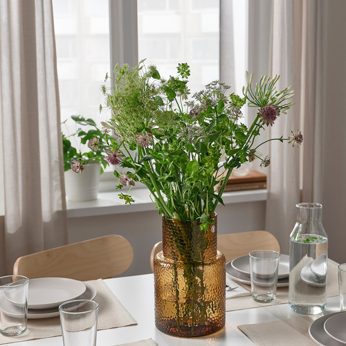 KONSTFULL Vase, patterned/brown, 26 cm