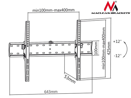 Maclean TV Mount 37-70" VESA 600x400 MC-668