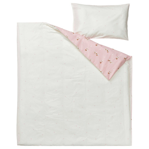 DRÖMSLOTT Duvet cover 1 pillowcase for cot, puppy pattern/pink, 110x125/35x55 cm