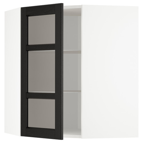 METOD Corner wall cab w shelves/glass dr