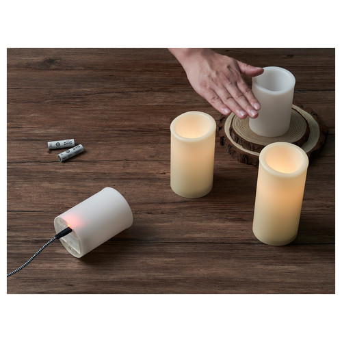 ÄDELLÖVTRÄD LED block candle, white/indoor, 14 cm