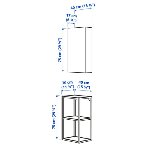 ENHET Wall storage combination, white/grey frame, 40x30x150 cm