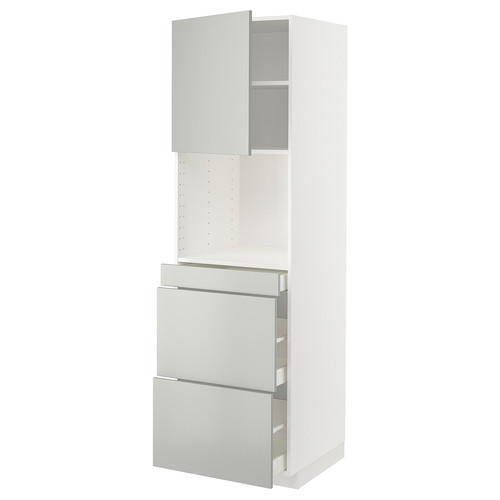 METOD / MAXIMERA Hi cab f micro combi w door/3 drwrs, white/Havstorp light grey, 60x60x200 cm