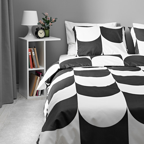 BRUKSVARA Duvet cover and pillowcase, anthracite/white, 150x200/50x60 cm