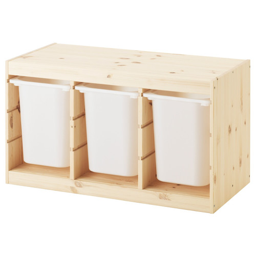 TROFAST Storage combination with boxes, light white stained pine, white, 94x44x52 cm