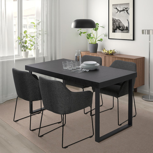 TARSELE Extendable table, black veneer/black, 150/200x80 cm